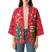 Venezuela Christmas Kimono with Santa Sloth Christmas Tree Stars and Red Festive - Wonder Print Shop