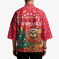 Venezuela Christmas Kimono with Santa Sloth Christmas Tree Stars and Red Festive - Wonder Print Shop