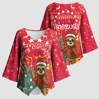 Venezuela Christmas Kimono Sleeve Blouse with Santa Sloth Christmas Tree Stars and Red Festive - Wonder Print Shop