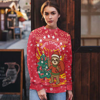Venezuela Christmas Ugly Christmas Sweater with Santa Sloth Christmas Tree Stars and Red Festive - Wonder Print Shop