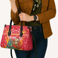 Venezuela Christmas Leather Bag with Santa Sloth Christmas Tree Stars and Red Festive - Wonder Print Shop