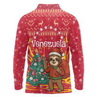 Venezuela Christmas Long Sleeve Polo Shirt with Santa Sloth Christmas Tree Stars and Red Festive - Wonder Print Shop