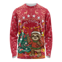 Venezuela Christmas Long Sleeve Shirt with Santa Sloth Christmas Tree Stars and Red Festive - Wonder Print Shop