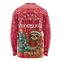 Venezuela Christmas Long Sleeve Shirt with Santa Sloth Christmas Tree Stars and Red Festive - Wonder Print Shop
