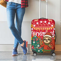 Venezuela Christmas Luggage Cover with Santa Sloth Christmas Tree Stars and Red Festive - Wonder Print Shop