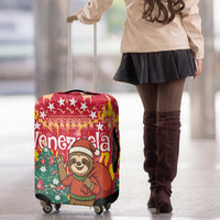 Venezuela Christmas Luggage Cover with Santa Sloth Christmas Tree Stars and Red Festive - Wonder Print Shop