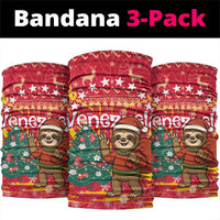 Venezuela Christmas Neck Gaiter with Santa Sloth Christmas Tree Stars and Red Festive - Wonder Print Shop