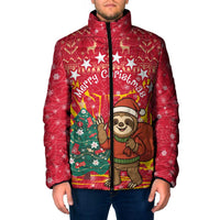 Venezuela Christmas Padded Jacket with Santa Sloth Christmas Tree Stars and Red Festive - Wonder Print Shop