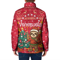 Venezuela Christmas Padded Jacket with Santa Sloth Christmas Tree Stars and Red Festive - Wonder Print Shop