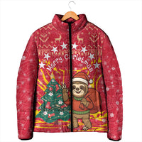 Venezuela Christmas Padded Jacket with Santa Sloth Christmas Tree Stars and Red Festive - Wonder Print Shop