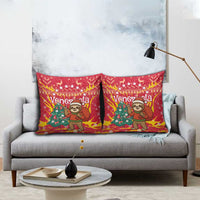 Venezuela Christmas Pillow Cover with Santa Sloth Christmas Tree Stars and Red Festive - Wonder Print Shop