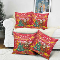 Venezuela Christmas Pillow Cover with Santa Sloth Christmas Tree Stars and Red Festive - Wonder Print Shop