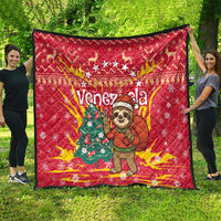 Venezuela Christmas Quilt with Santa Sloth Christmas Tree Stars and Red Festive - Wonder Print Shop