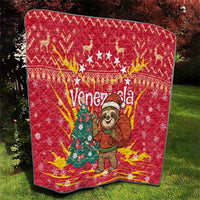 Venezuela Christmas Quilt with Santa Sloth Christmas Tree Stars and Red Festive - Wonder Print Shop