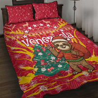 Venezuela Christmas Quilt Bed Set with Santa Sloth Christmas Tree Stars and Red Festive - Wonder Print Shop