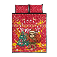 Venezuela Christmas Quilt Bed Set with Santa Sloth Christmas Tree Stars and Red Festive - Wonder Print Shop