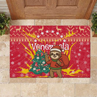 Venezuela Christmas Rubber Doormat with Santa Sloth Christmas Tree Stars and Red Festive - Wonder Print Shop