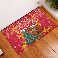 Venezuela Christmas Rubber Doormat with Santa Sloth Christmas Tree Stars and Red Festive - Wonder Print Shop