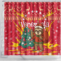 Venezuela Christmas Shower Curtain with Santa Sloth Christmas Tree Stars and Red Festive - Wonder Print Shop