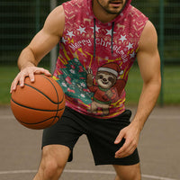 Venezuela Christmas Sleeveless Hoodie with Santa Sloth Christmas Tree Stars and Red Festive - Wonder Print Shop