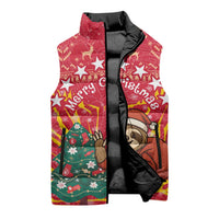 Venezuela Christmas Sleeveless Puffer Jacket with Santa Sloth Christmas Tree Stars and Red Festive - Wonder Print Shop
