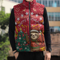 Venezuela Christmas Sleeveless Puffer Jacket with Santa Sloth Christmas Tree Stars and Red Festive - Wonder Print Shop