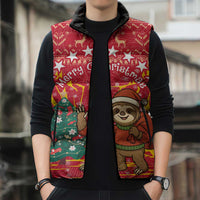 Venezuela Christmas Sleeveless Puffer Jacket with Santa Sloth Christmas Tree Stars and Red Festive - Wonder Print Shop