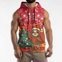 Venezuela Christmas Sleeveless Zip Hoodie with Santa Sloth Christmas Tree Stars and Red Festive - Wonder Print Shop