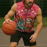 Venezuela Christmas Sleeveless Zip Hoodie with Santa Sloth Christmas Tree Stars and Red Festive - Wonder Print Shop