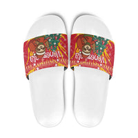 Venezuela Christmas Slide Sandals with Santa Sloth Christmas Tree Stars and Red Festive - Wonder Print Shop
