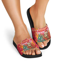 Venezuela Christmas Slide Sandals with Santa Sloth Christmas Tree Stars and Red Festive - Wonder Print Shop