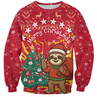 Venezuela Christmas Sweatshirt with Santa Sloth Christmas Tree Stars and Red Festive - Wonder Print Shop