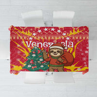 Venezuela Christmas Tablecloth with Santa Sloth Christmas Tree Stars and Red Festive - Wonder Print Shop