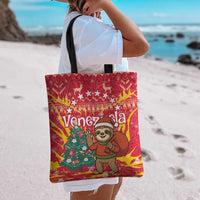 Venezuela Christmas Tote Bag with Santa Sloth Christmas Tree Stars and Red Festive - Wonder Print Shop