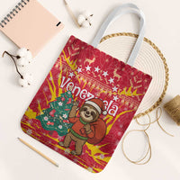 Venezuela Christmas Tote Bag with Santa Sloth Christmas Tree Stars and Red Festive - Wonder Print Shop