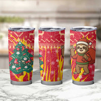 Venezuela Christmas Tumbler Cup with Santa Sloth Christmas Tree Stars and Red Festive - Wonder Print Shop