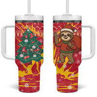 Venezuela Christmas Tumbler With Handle with Santa Sloth Christmas Tree Stars and Red Festive - Wonder Print Shop