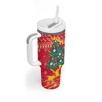 Venezuela Christmas Tumbler With Handle with Santa Sloth Christmas Tree Stars and Red Festive - Wonder Print Shop