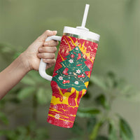 Venezuela Christmas Tumbler With Handle with Santa Sloth Christmas Tree Stars and Red Festive - Wonder Print Shop