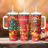 Venezuela Christmas Tumbler With Handle with Santa Sloth Christmas Tree Stars and Red Festive - Wonder Print Shop