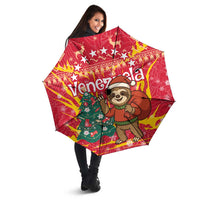 Venezuela Christmas Umbrella with Santa Sloth Christmas Tree Stars and Red Festive - Wonder Print Shop