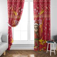 Venezuela Christmas Window Curtain with Santa Sloth Christmas Tree Stars and Red Festive - Wonder Print Shop