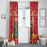 Venezuela Christmas Window Curtain with Santa Sloth Christmas Tree Stars and Red Festive - Wonder Print Shop