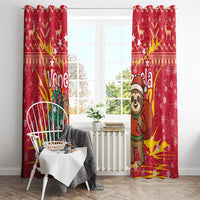Venezuela Christmas Window Curtain with Santa Sloth Christmas Tree Stars and Red Festive - Wonder Print Shop