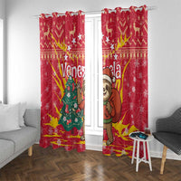 Venezuela Christmas Window Curtain with Santa Sloth Christmas Tree Stars and Red Festive - Wonder Print Shop