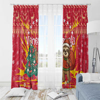 Venezuela Christmas Window Curtain with Santa Sloth Christmas Tree Stars and Red Festive - Wonder Print Shop
