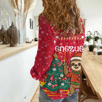 Venezuela Christmas Women Casual Shirt with Santa Sloth Christmas Tree Stars and Red Festive - Wonder Print Shop