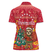 Venezuela Christmas Women Polo Shirt with Santa Sloth Christmas Tree Stars and Red Festive - Wonder Print Shop
