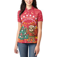 Venezuela Christmas Women Polo Shirt with Santa Sloth Christmas Tree Stars and Red Festive - Wonder Print Shop