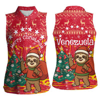 Venezuela Christmas Women Sleeveless Polo Shirt with Santa Sloth Christmas Tree Stars and Red Festive - Wonder Print Shop